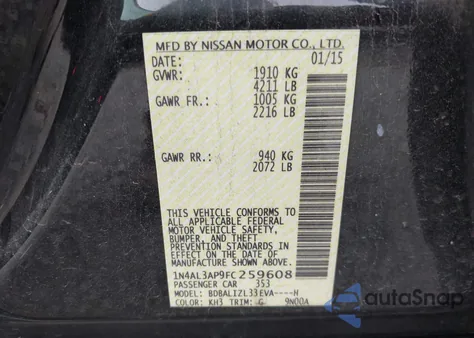 2015 Nissan Altima 2.5 Sv from USA, damaged, VIN 1N4AL3AP9FC259608
